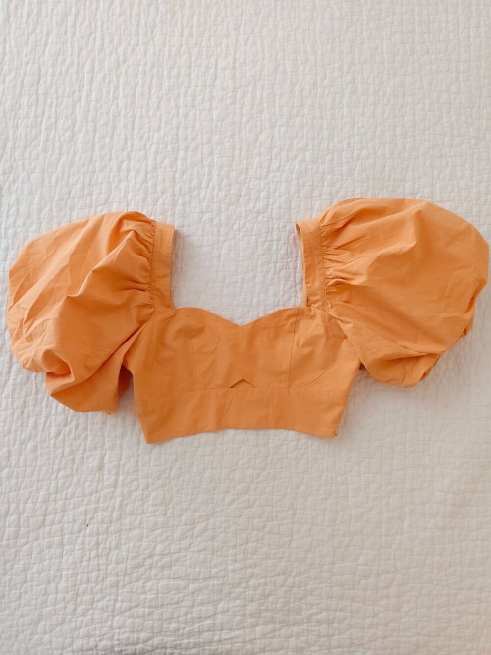 Showpo Crop Top US 4 Orange Cotton Puff Sleeve Barmaid Cutout Sweetheart Cosplay